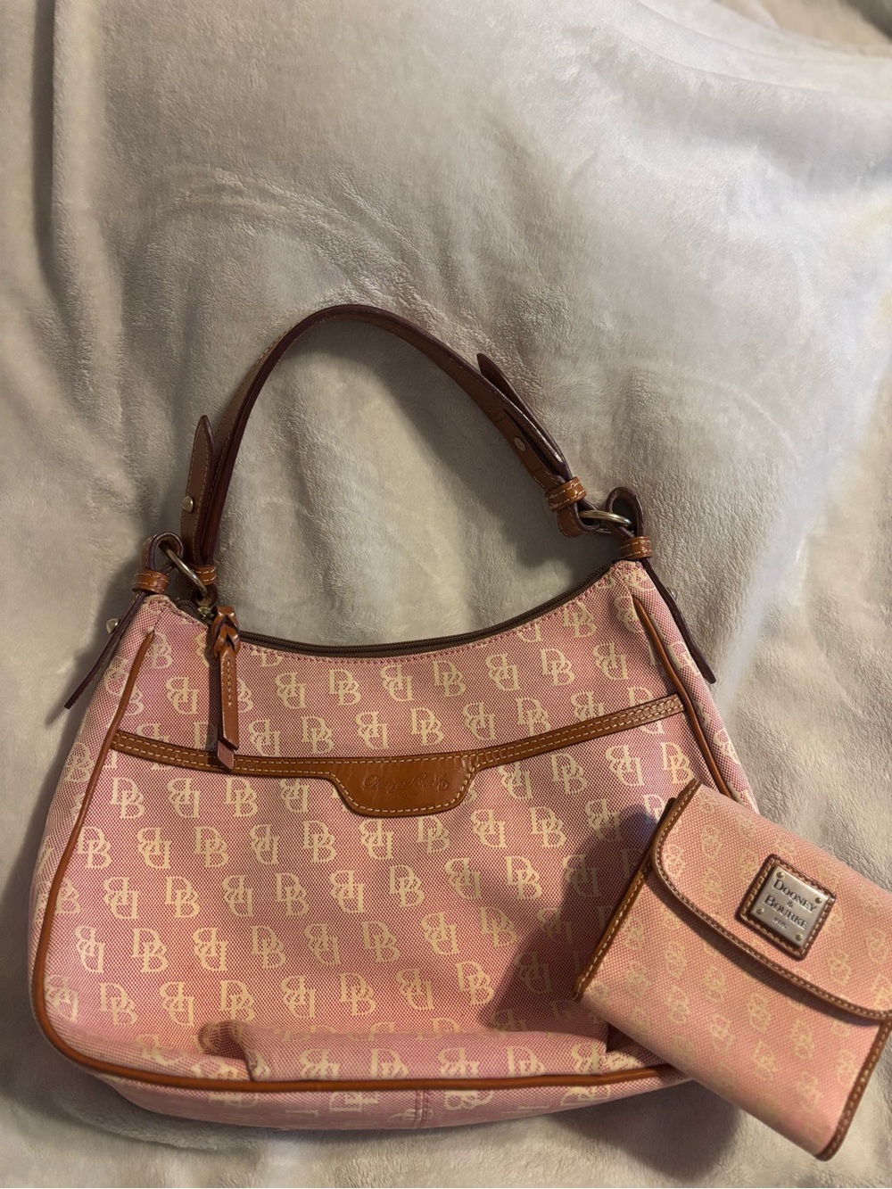 Dooney & Bourke Pink Monogram Hobo Shoulder Bag with Matching Wallet